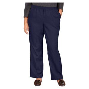 Karen Scott Women Plus Pull on Comfort Pants Stretch 3X Navy Elasticized Waist